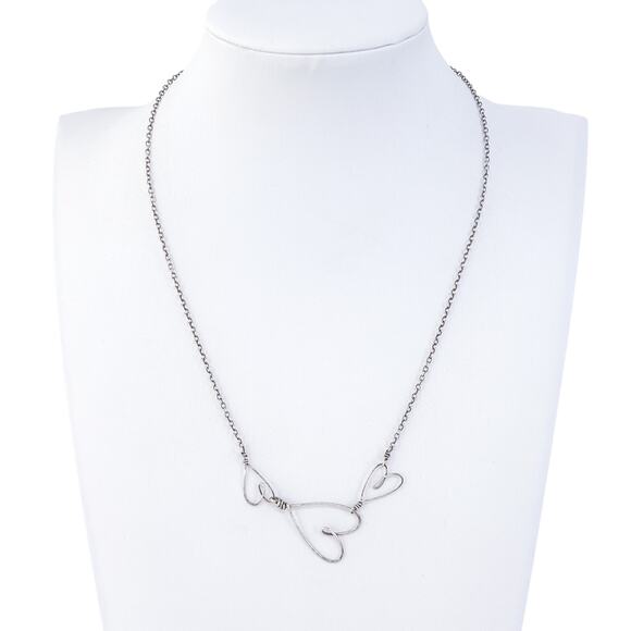 Vintage Sterling Silver 925 | Triple Heart Necklace |16.5" - Picture 1 of 5